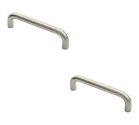 Loops 2X Round D Bar Pull Handle 22mm Dia 225mm Fixing Centres Satin Stainless Steel