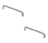Loops 2X Round D Bar Pull Handle 22mm Dia 300mm Fixing Centres Satin Stainless Steel