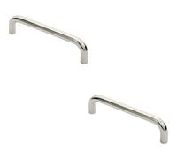 Loops 2X Round D Bar Pull Handle 244 X 19mm 225mm Fixing Centres Bright Steel