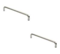 Loops 2X Round D Bar Pull Handle 319 X 19mm 300mm Fixing Centres Bright Steel