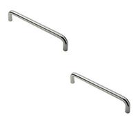 Loops 2X Round D Bar Pull Handle 319 X 19mm 300mm Fixing Centres Satin Steel