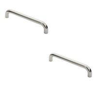 Loops 2X Round D Bar Pull Handle 325 X 25mm 300mm Fixing Centres Bright Steel