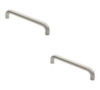 Loops 2X Round D Bar Pull Handle 325 X 25mm 300mm Fixing Centres Satin Steel