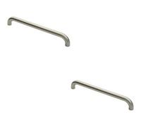 Loops 2X Round D Bar Pull Handle 480 X 30mm 450mm Fixing Centres Satin Steel