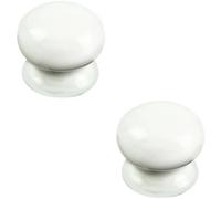 Loops 2X Round Porcelain Cupboard Door Knob 43mm Diameter White Antique Cabinet Handle