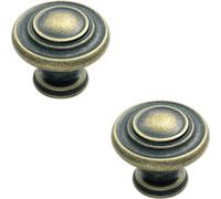 Loops 2X Round Ringed Pattern Door Knob 32mm Diameter Antique Brass Cabinet Handle
