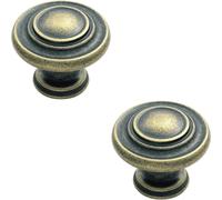 Loops 2x Round Ringed Pattern Door Knob 32mm Diameter Antique Brass Cabinet Handle in Metallics Loops Metallics