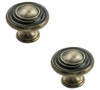 Loops 2x Round Ringed Pattern Door Knob 32mm Diameter Antique Burnished Brass Handle in Metallics Loops Metallics