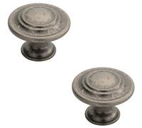 Loops 2X Round Ringed Pattern Door Knob 32mm Diameter Pewter Cabinet Handle