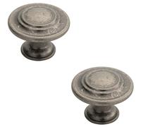 Loops 2x Round Ringed Pattern Door Knob 32mm Diameter Pewter Cabinet Handle Loops Multicolor