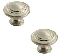 Loops 2X Round Ringed Pattern Door Knob 32mm Diameter Satin Nickel Cabinet Handle