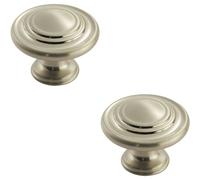 Loops 2x Round Ringed Pattern Door Knob 32mm Diameter Satin Nickel Cabinet Handle in Metallics Loops Metallics