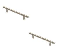 Loops 2x Round T Bar Cabinet Pull Handle 188 x 12mm 128mm Fixing Centres Satin Nickel in Metallics Loops Metallics