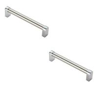 Loops 2X Round Tube Pull Handle 176 X 16mm 160mm Fixing Centres Satin Nickel & Chrome