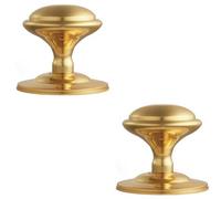Loops 2X Round Victorian Centre Door Knob Polished Brass 85mm Rose Outdoor Handle
