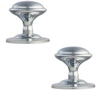 Loops 2X Round Victorian Centre Door Knob Polished Chrome 85mm Rose Outdoor Handle