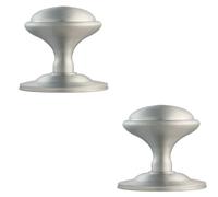 2x Round Victorian Centre Door Knob Satin Chrome 85mm Rose Outdoor Handle