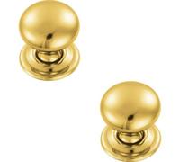 Loops 2X Round Victorian Cupboard Door Knob 32mm Dia Polished Brass Cabinet Handle