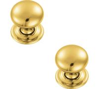 2x Round Victorian Cupboard Door Knob 38mm Dia Polished Brass Cabinet Handle