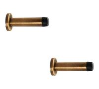 Loops 2x Rubber Tipped Doorstop Cylinder with Rose Wall Mounted 70mm Antique Brass in Metallics Loops Metallics