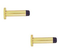Loops 2x Rubber Tipped Doorstop Cylinder with Rose Wall Mounted 70mm Polished Brass in Metallics Loops Metallics