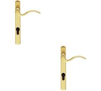 Loops 2x Scroll Lever Door Handle on Lock Backplate Polished Brass 208mm X 25mm in Metallics Loops Metallics