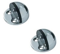 Loops 2x Small Floor Mounted Half Moon Doorstop Rubber Buffer 44mm Dia Bright Steel in Metallics Loops Metallics