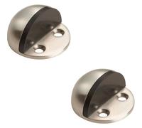 Loops 2x Small Floor Mounted Half Moon Doorstop Rubber Buffer 44mm Dia Satin Steel in Metallics Loops Metallics