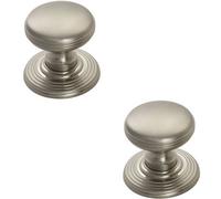 Loops 2X Smooth Ringed Cupboard Door Knob 28mm Dia Satin Nickel Cabinet Handle