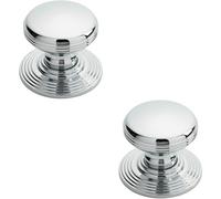 2x Smooth Ringed Cupboard Door Knob 35mm Dia Polished Chrome Cabinet Handle