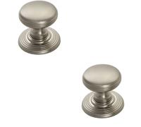 2x Smooth Ringed Cupboard Door Knob 35mm Dia Satin Nickel Cabinet Handle