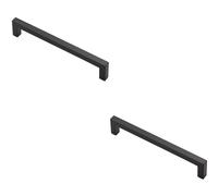 2x Square Block Pull Handle 170 x 10mm 160mm Fixing Centres Matt Black