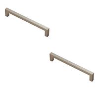 Loops 2X Square Block Pull Handle 170 X 10mm 160mm Fixing Centres Satin Nickel