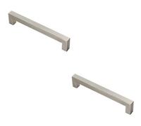 Loops 2X Square Linear Block Pull Handle 174 X 14mm 160mm Fixing Centres Satin Steel