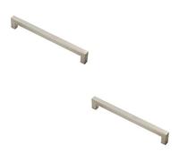 Loops 2X Square Linear Block Pull Handle 206 X 14mm 192mm Fixing Centres Satin Steel