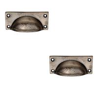 Loops 2x Square Plate Cabinet Cup Handle 90 x 40.5mm 77 x 28mm Fixings Pewter Loops Multicolor