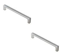 Loops 2X Straight D Bar Door Handle With Grooves 160mm Fixing Centres Polished Chrome