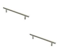 Loops 2X Straight T Bar Door Pull Handle 400 X 19mm 300mm Fixing Centres Satin Steel