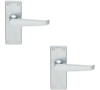 Loops 2x Straight Victorian Lever on Rectangular Latch Backplate Handle Satin Chrome Loops Multicolor