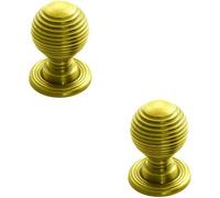 Loops 2X Textured Reeded Ball Cupboard Door Knob 28mm Dia Polished Brass Handle