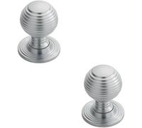 Loops 2X Textured Reeded Ball Cupboard Door Knob 35mm Dia Satin Chrome Handle