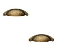 Loops 2x Traditional Cup Pull Handle 104 x 26mm 64mm Fixing Centres Antique Brass in Metallics Loops Metallics