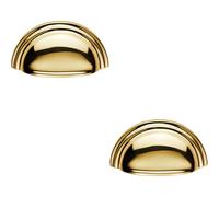 Loops 2x Victorian Cup Pull Handle Polished Brass 92 x 46mm 76mm Fixing Centres in Metallics Loops Metallics