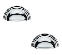 Loops 2X Victorian Cup Pull Handle Polished Chrome 92 X 46mm 76mm Fixing Centres