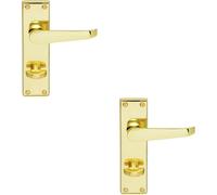 Loops 2x Victorian Flat Lever on Bathroom Backplate Handle 150 x 42mm Polished Brass in Metallics Loops Metallics