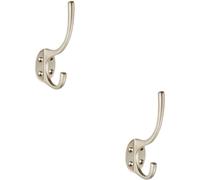 Loops 2x Victorian Hat & Coat Hook on Oval Backplate 64mm Projection Satin Nickel in Metallics Loops Metallics