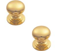 Loops 2X Victorian Round Cupboard Door Knob 25mm Dia Polished Brass Cabinet Handle