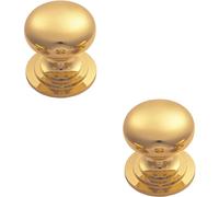 Loops 2x Victorian Round Cupboard Door Knob 32mm Dia Polished Brass Cabinet Handle in Metallics Loops Metallics