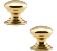 2x Victorian Round Cupboard Door Knob 38mm Dia Polished Brass Cabinet Handle