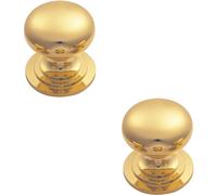 2x Victorian Round Cupboard Door Knob 42mm Dia Polished Brass Cabinet Handle